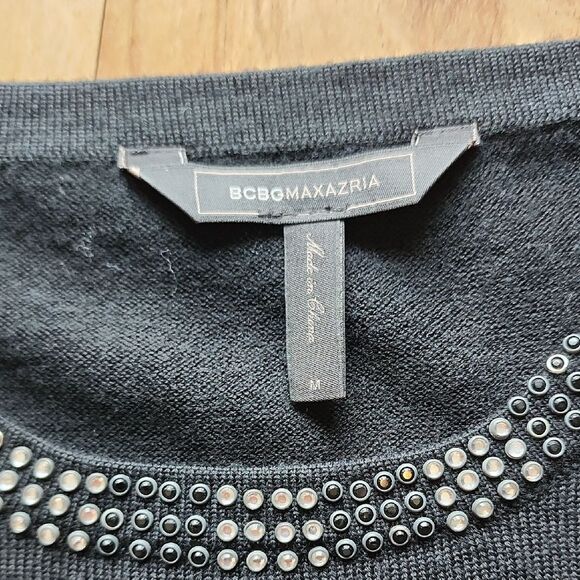 BCBGMaxAzria Black Top with Rhinestone Detail- Women's Size Medium - Picture 2 of 5